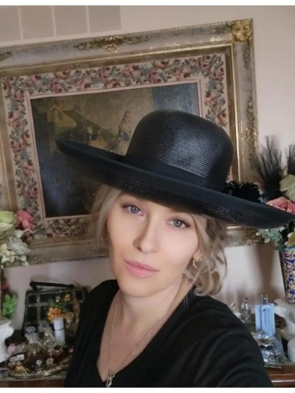Mr John Classic Vintage 1968 Black Straw Wide Brim Hat New York Paris Designer